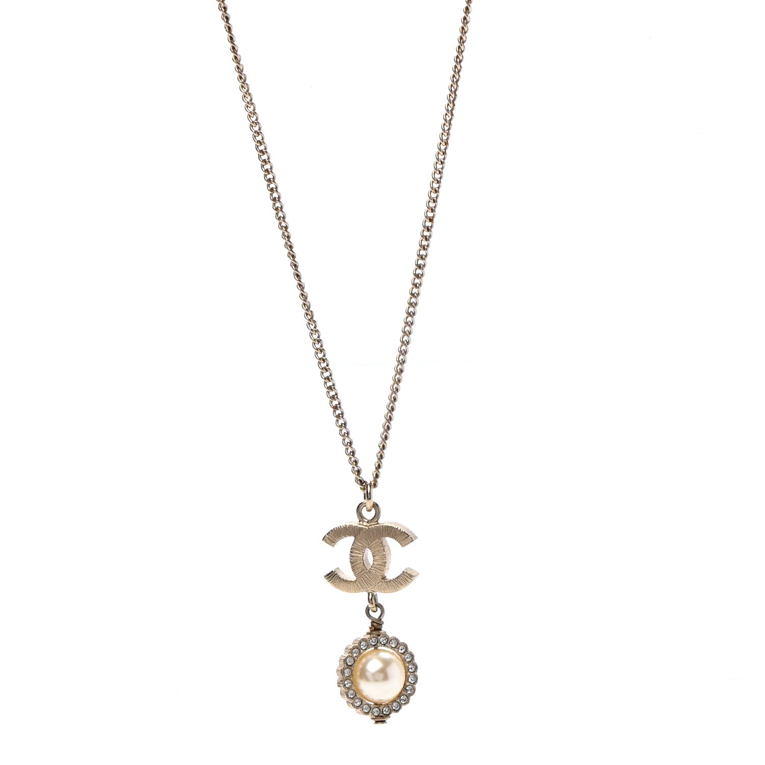 Chanel Crystal Pearl CC Lace Camellia Necklace Gold 4 of 7