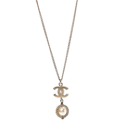 Chanel Crystal Pearl CC Lace Camellia Necklace Gold 4 of 7