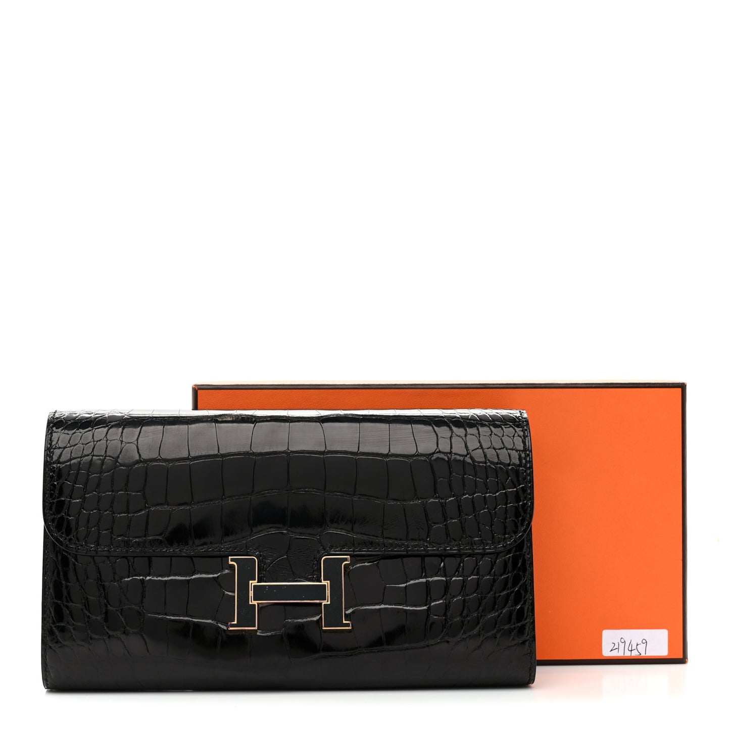 Shiny Alligator Enamel Constance Long Wallet To Go Black