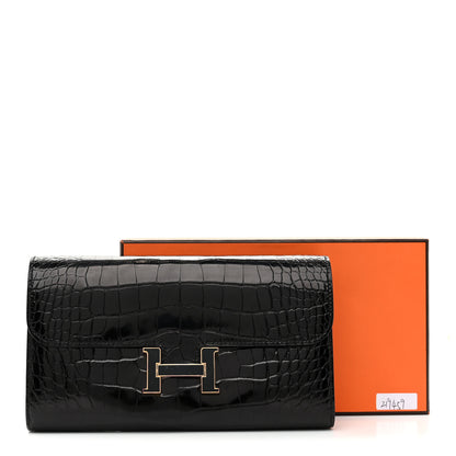 Hermes Shiny Alligator Enamel Constance Long Wallet To Go Black 10 of 10