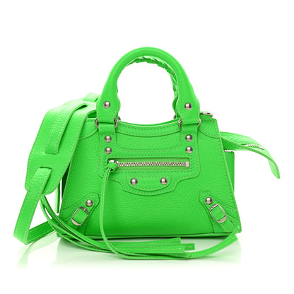 Balenciaga Grained Calfskin Neo Classic Silver Hardware Nano City Crossbody Fluo Green 1 of 11
