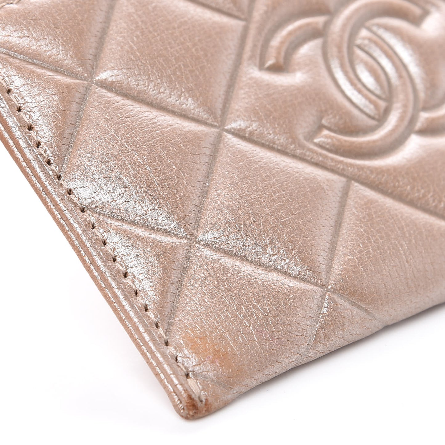 Metallic Lambskin Quilted Diamond CC Card Holder Beige
