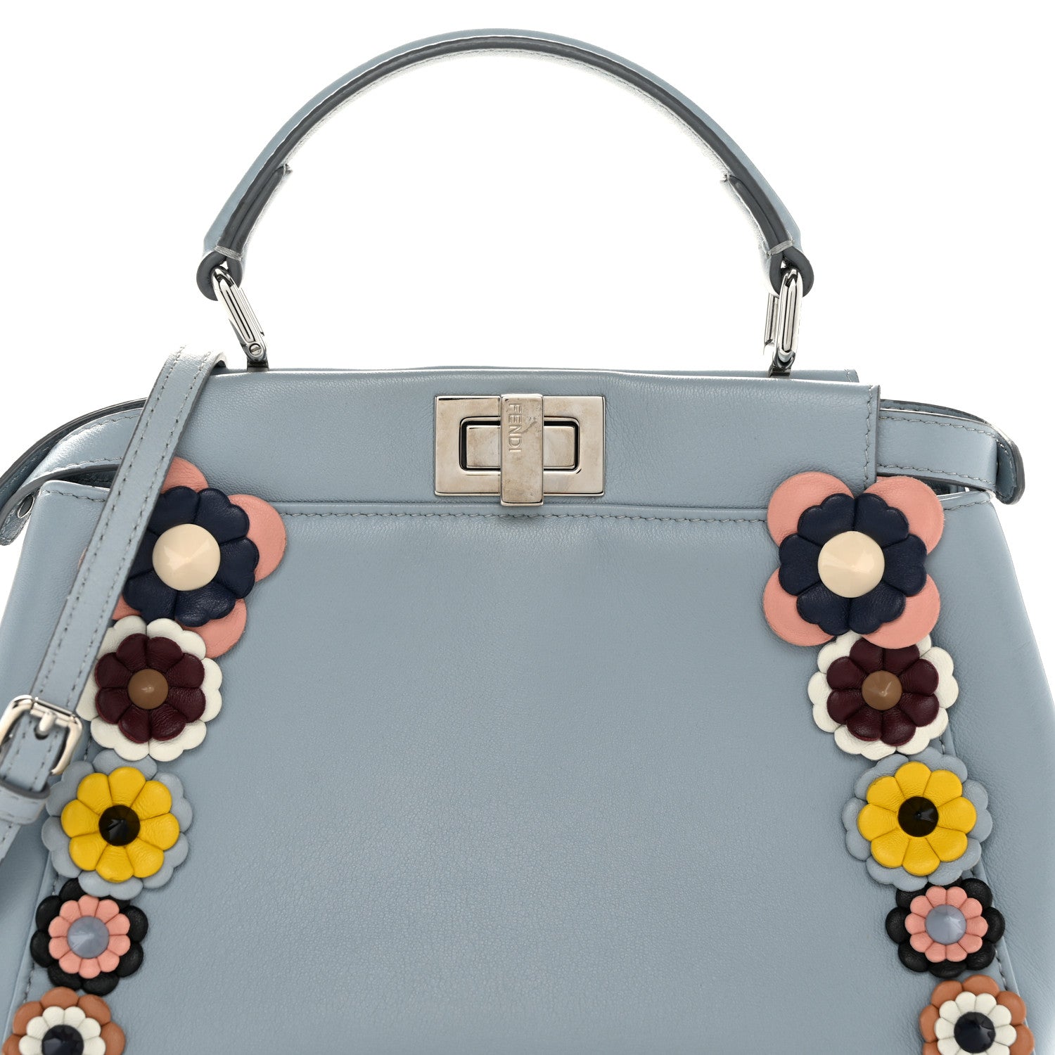 Fendi Nappa Flowerland Mini Peekaboo Iconic Satchel Light Blue 9 of 12