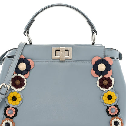 Fendi Nappa Flowerland Mini Peekaboo Iconic Satchel Light Blue 9 of 12