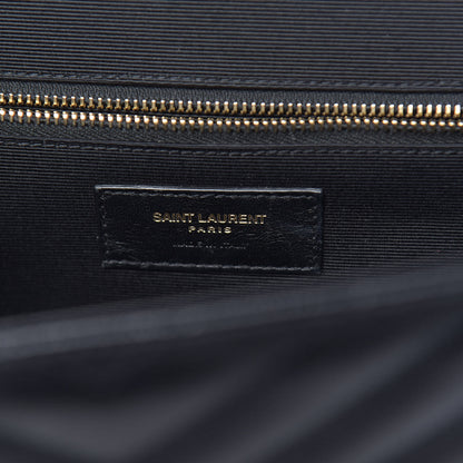 Saint Laurent Grain De Poudre Matelasse Chevron Large Monogram Satchel Black 7 of 11