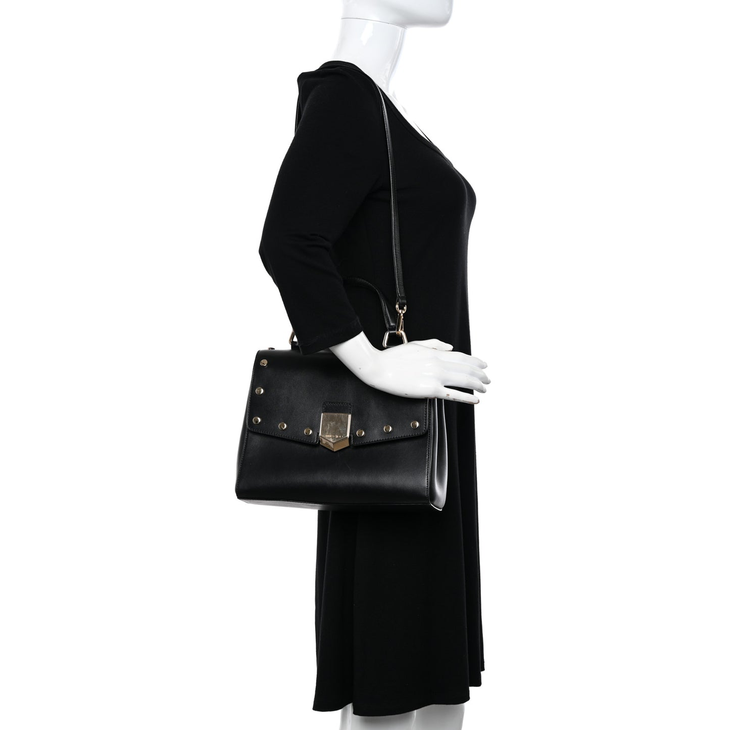 Smooth Calfskin Studded Lockett Shoulder Bag Black