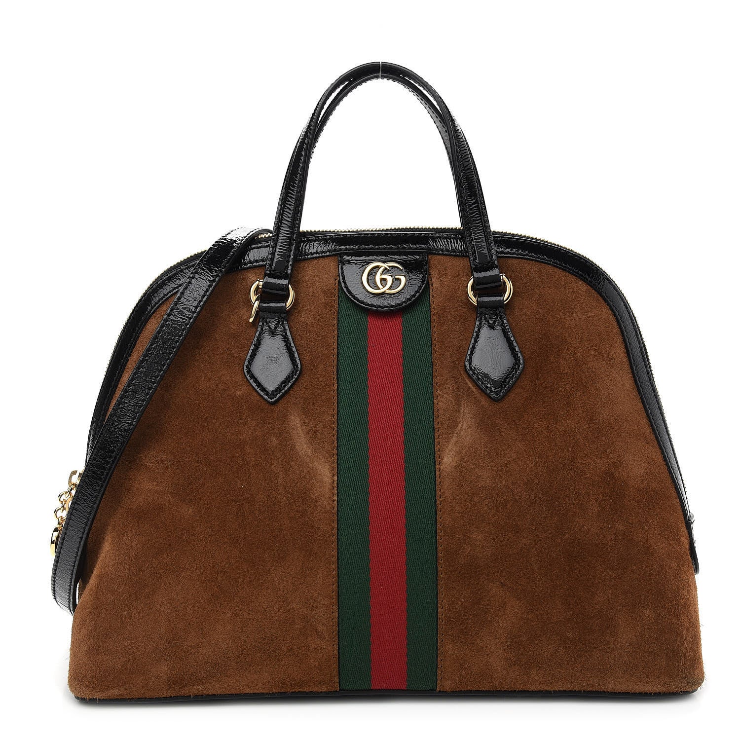 Gucci Suede Patent Web Medium Ophidia Top Handle Dome Bag Nocciola Black 1 of 9