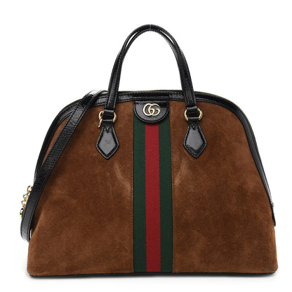 Gucci Suede Patent Web Medium Ophidia Top Handle Dome Bag Nocciola Black 1 of 9