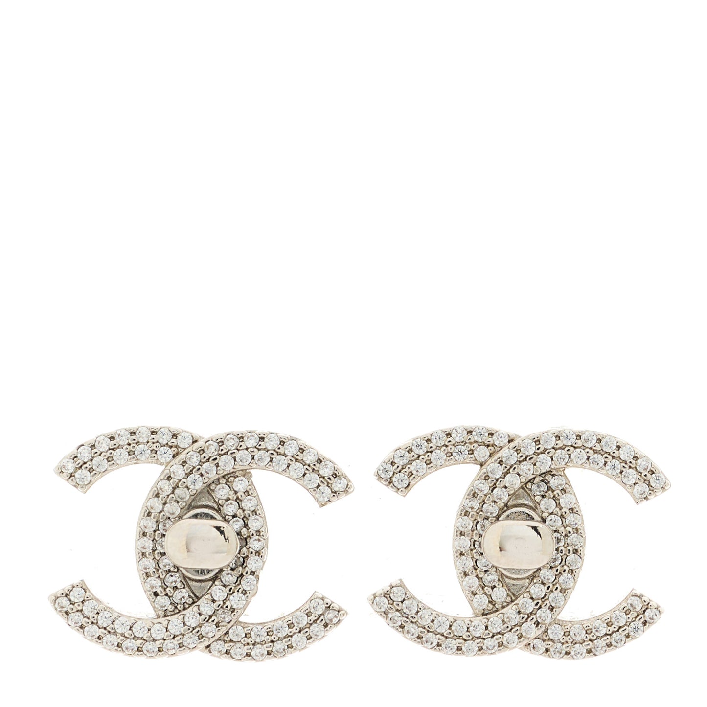 Crystal CC Turnlock Earrings Silver
