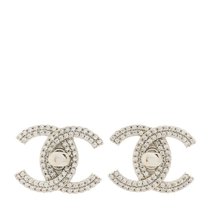 Chanel Crystal CC Turnlock Earrings Silver 1 of 5