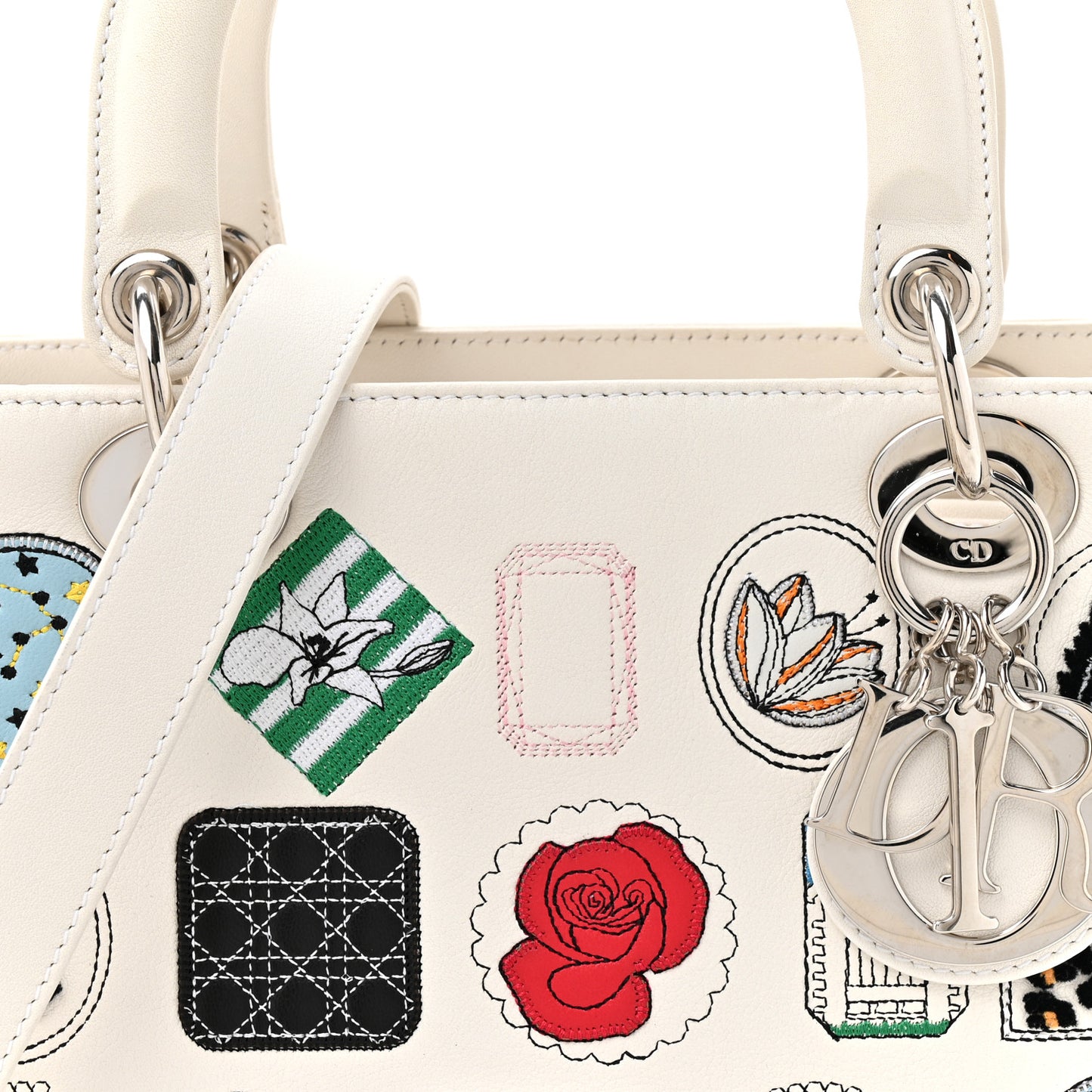 Smooth Calfskin Patch Embellished Medium Lady Dior White