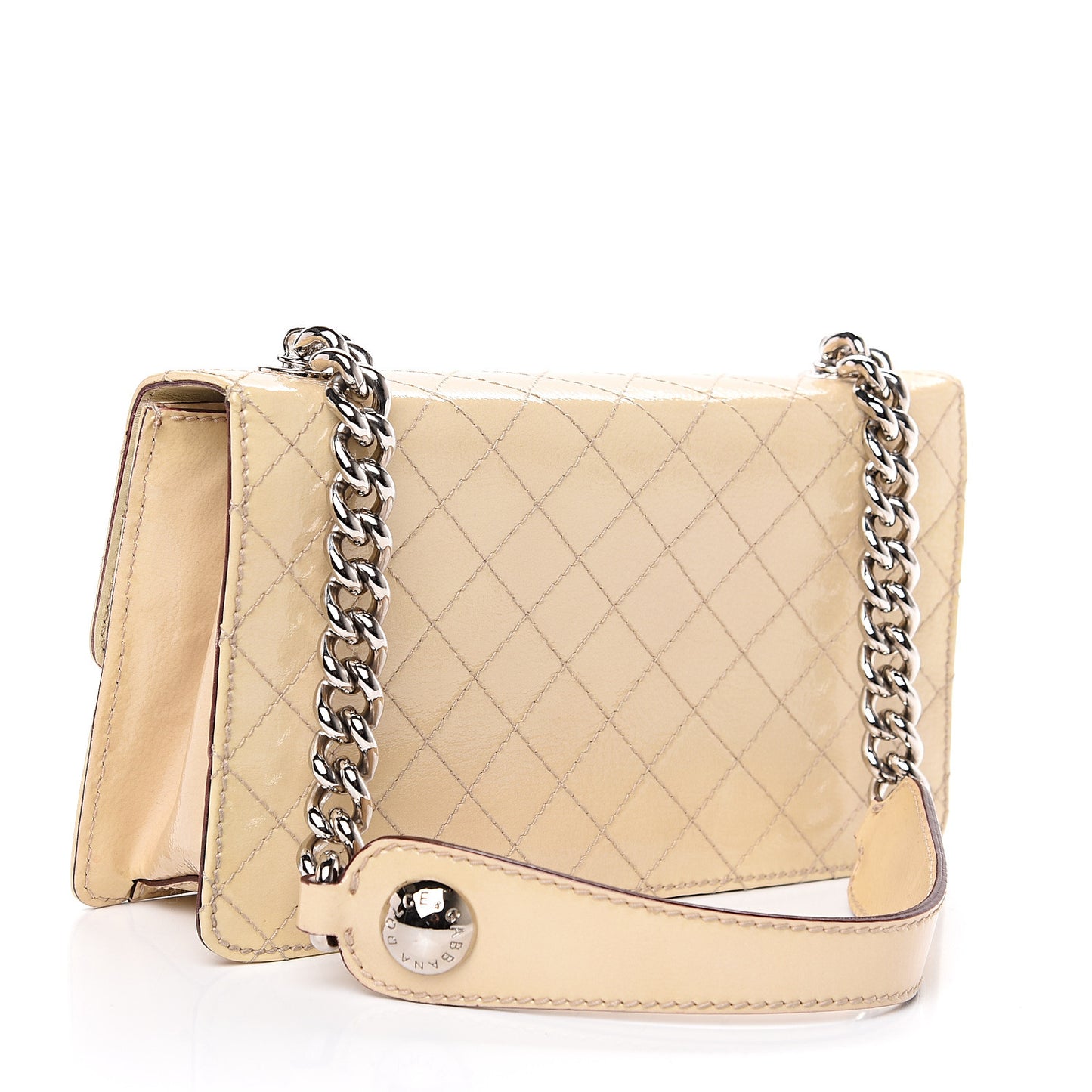 Patent Quilted DG Flap Shoulder Bag Off White