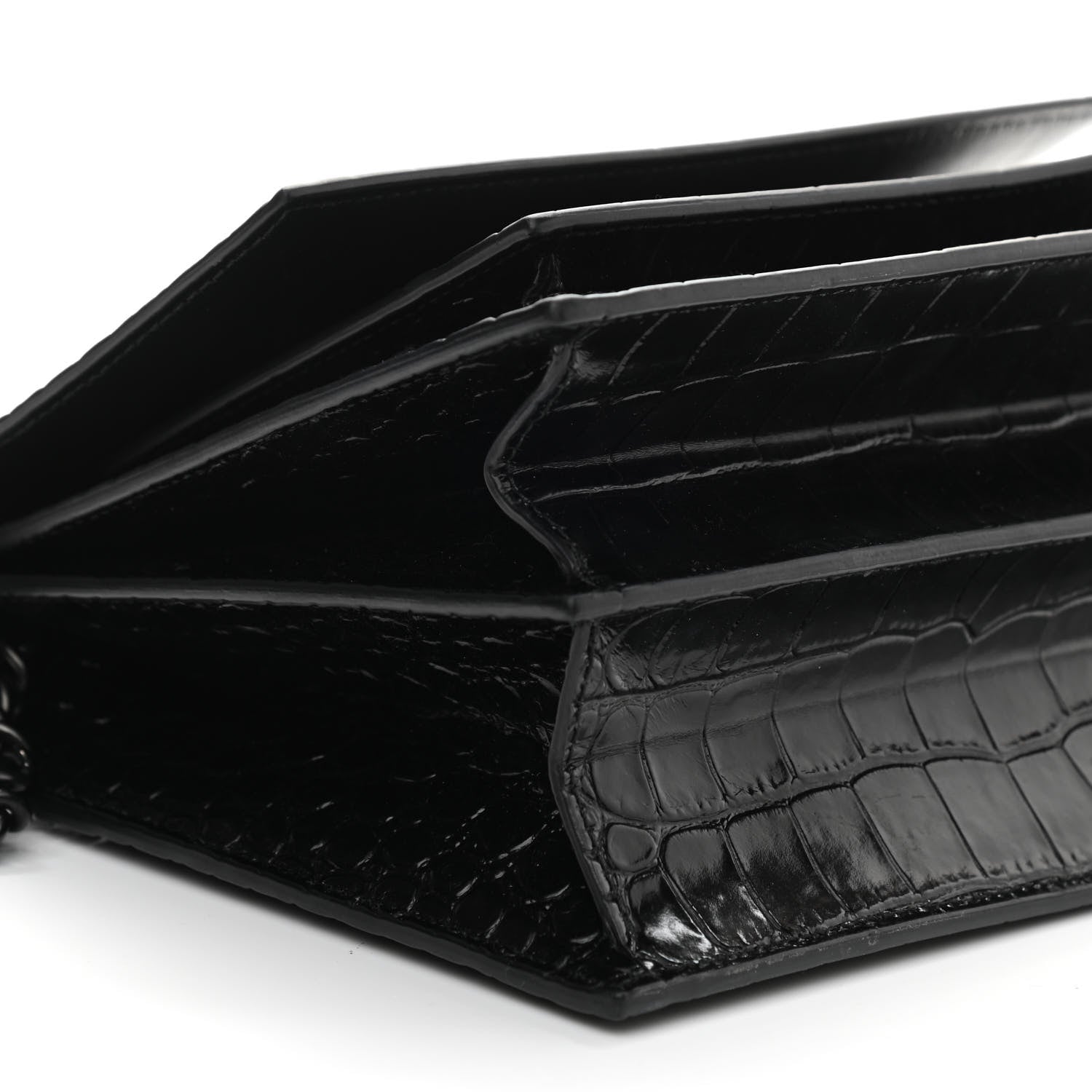Balenciaga Shiny Calfskin Monochrome Crocodile Embossed S Sharp Chain Shoulder Bag Black 7 of 14