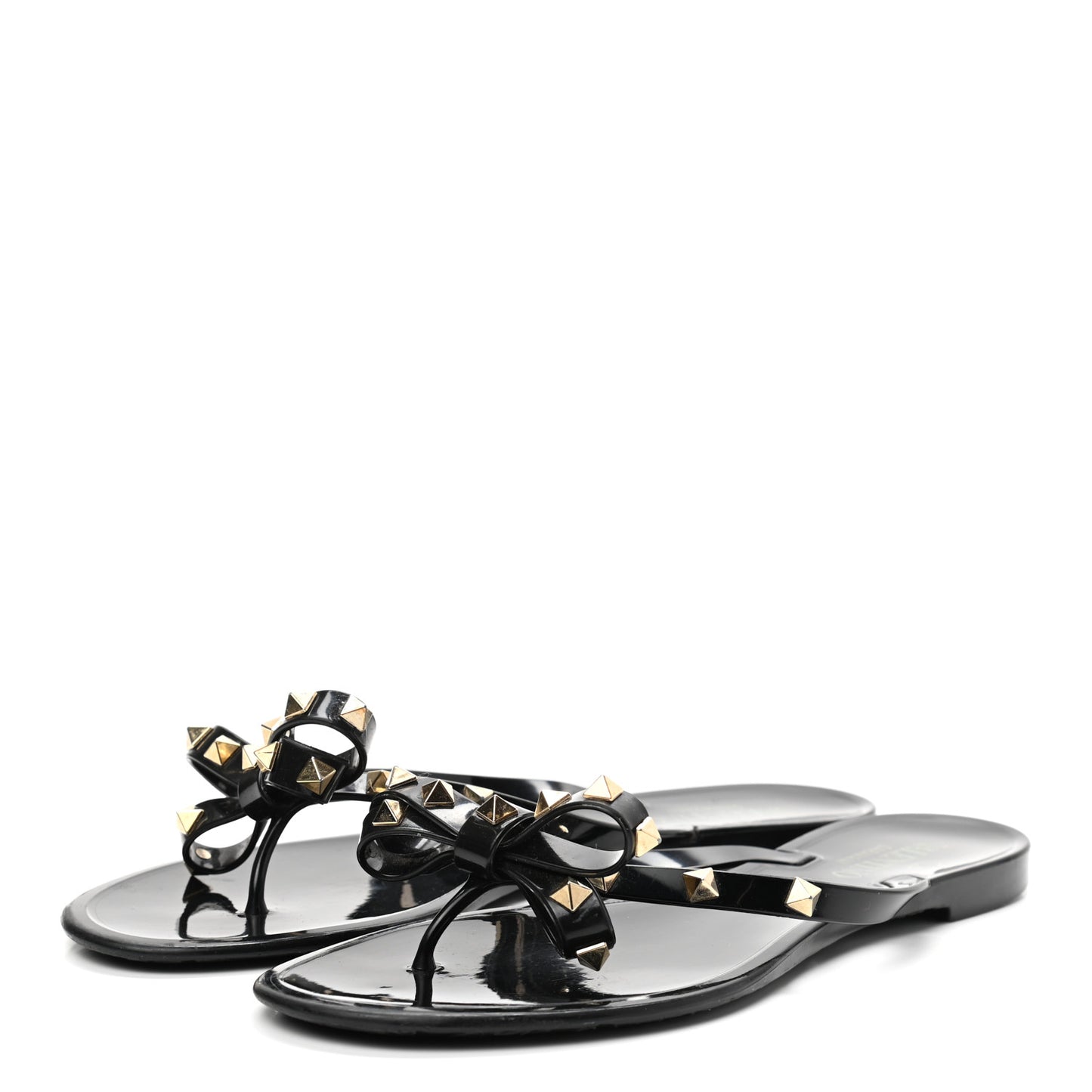 PVC Jelly Rockstud Bow Thong Sandals 40 Black