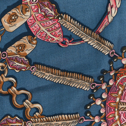 Hermes Cashmere Silk Zenobie Reine De Palmyre Shawl 140 Turquoise Turquoise Rose Gris Bleuete 3 of 3