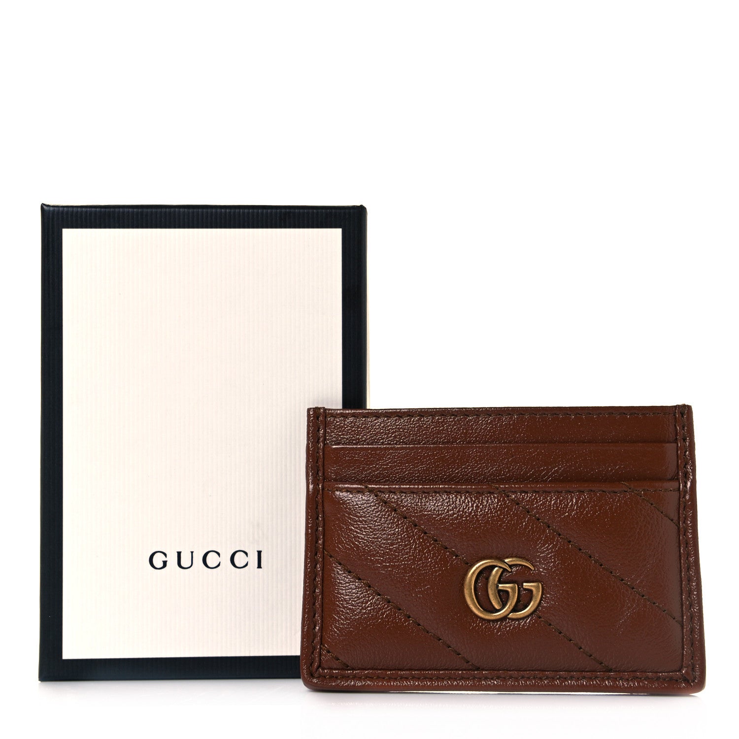 Gucci Azalea Calfskin Matelasse Diagonal GG Marmont Card Holder Cuir 8 of 8