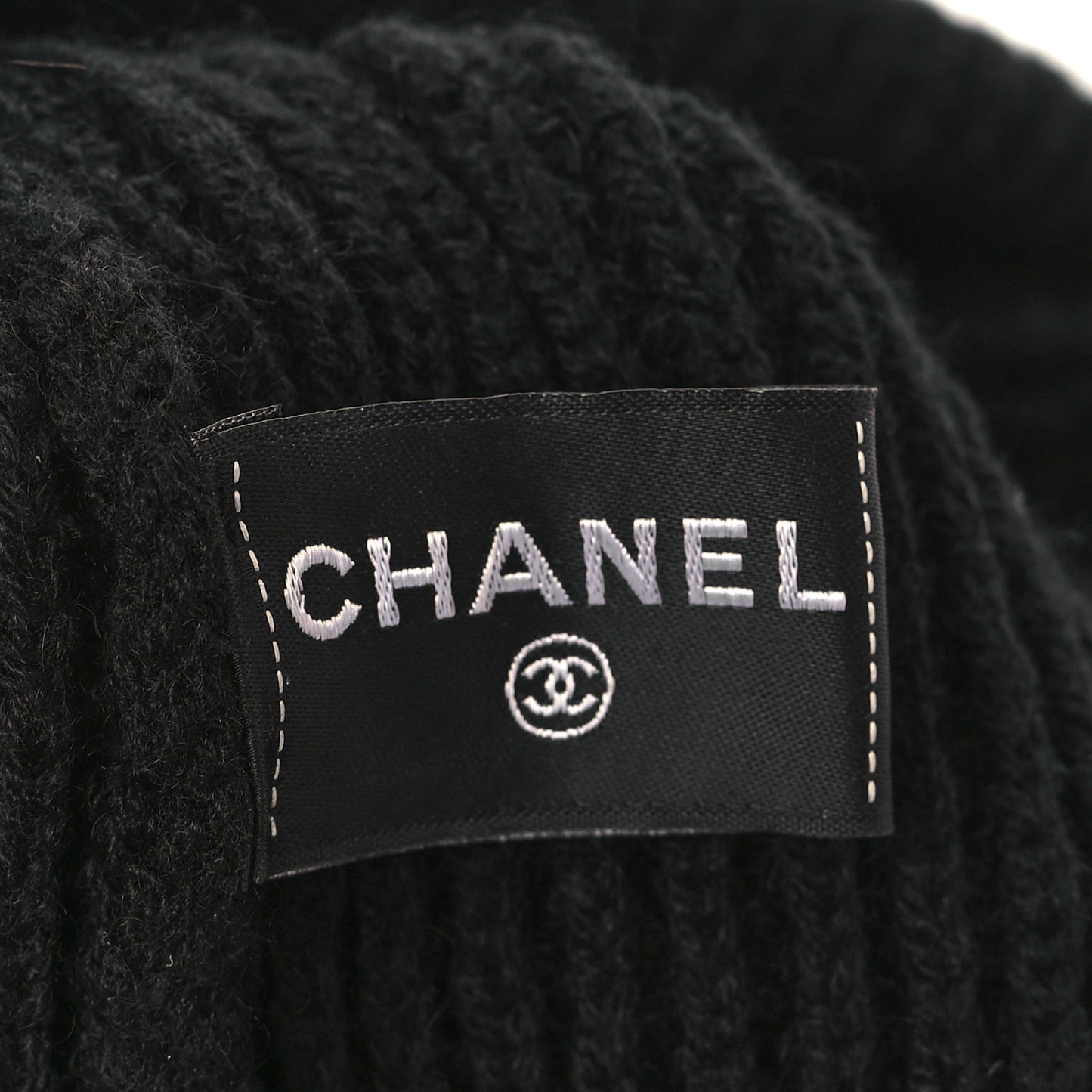 Cashmere Sequin Logo Beanie Hat Black Gold