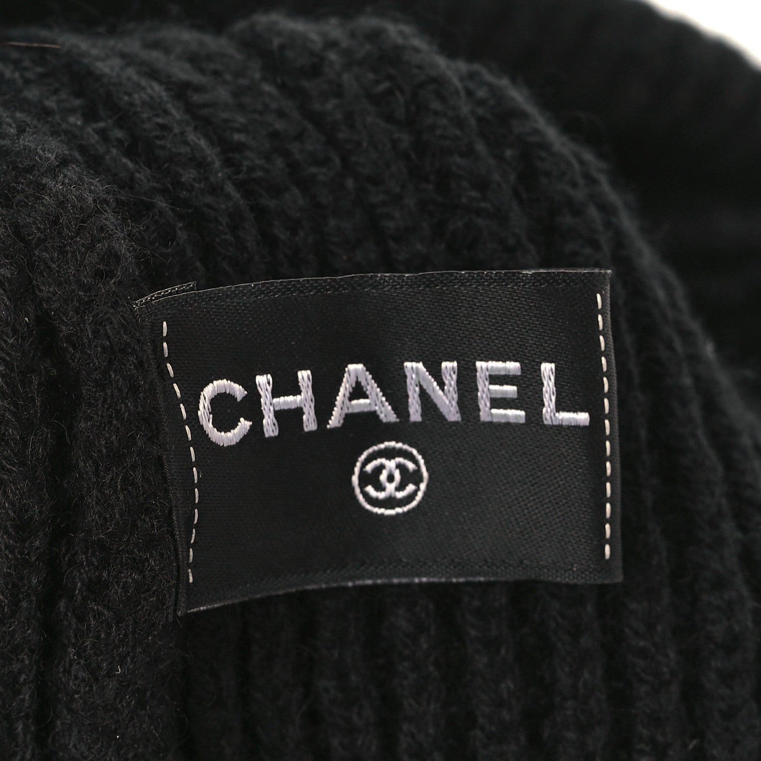 Chanel Cashmere Sequin Logo Beanie Hat Black Gold 4 of 4