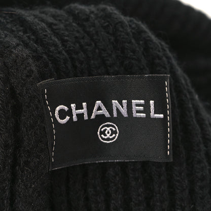 Chanel Cashmere Sequin Logo Beanie Hat Black Gold 4 of 4