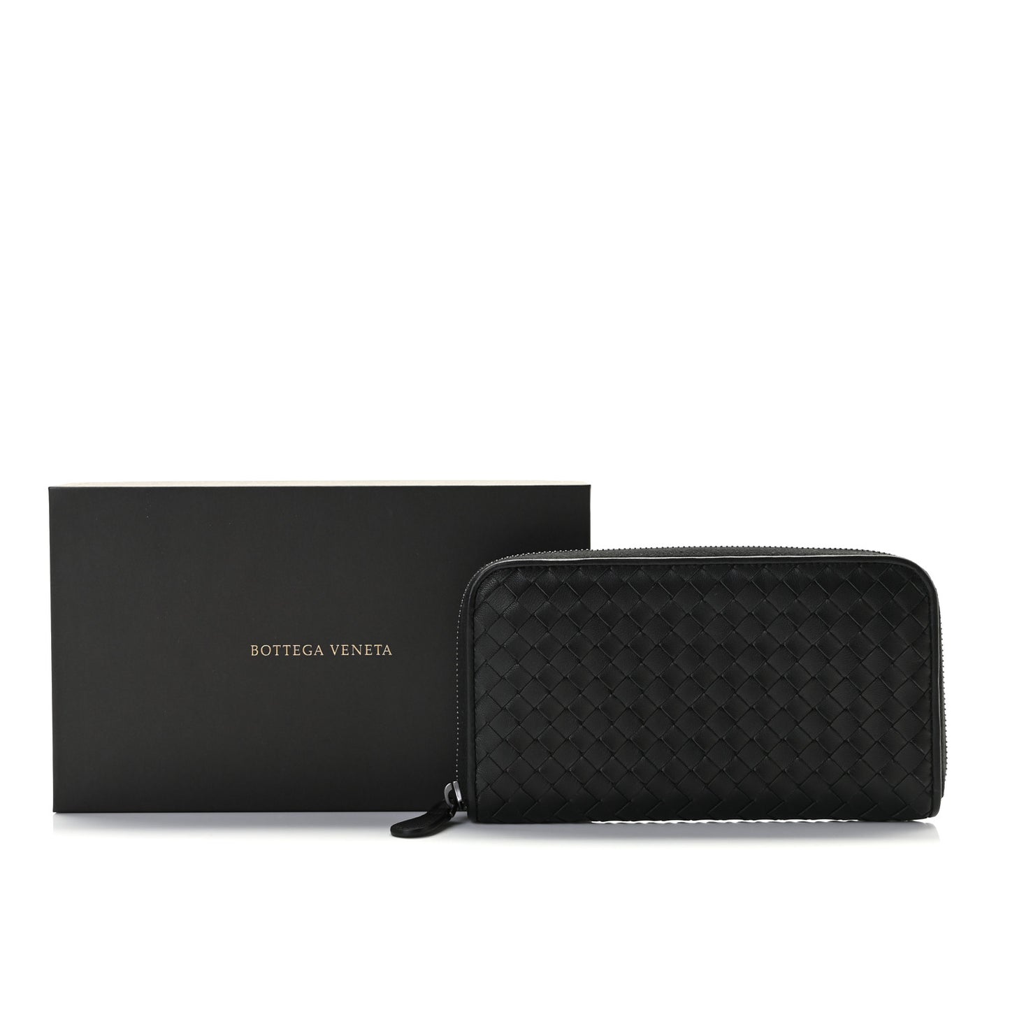 Goatskin Intrecciato Zip Around Wallet Black