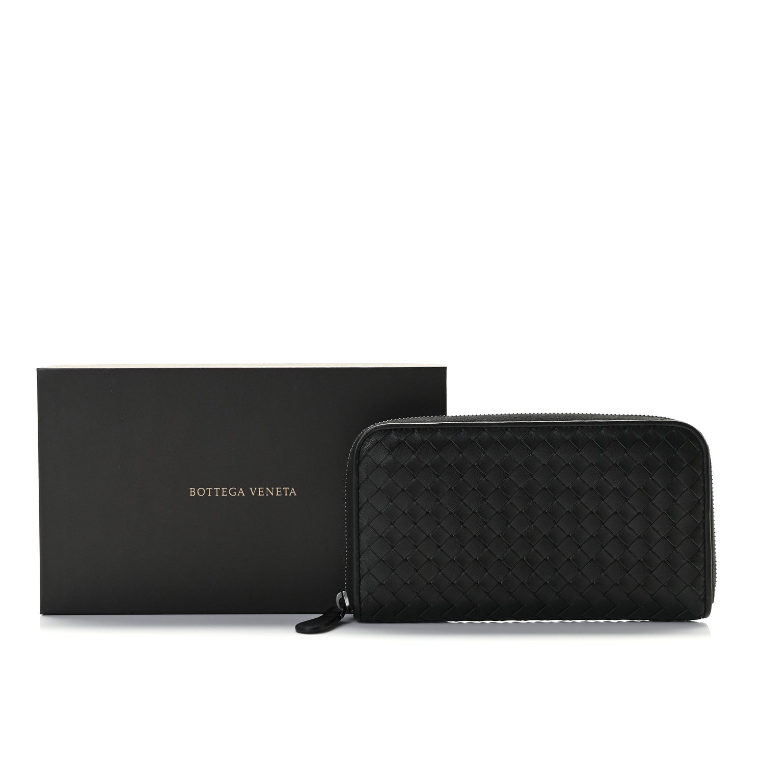 Bottega Veneta Goatskin Intrecciato Zip Around Wallet Black 4 of 9