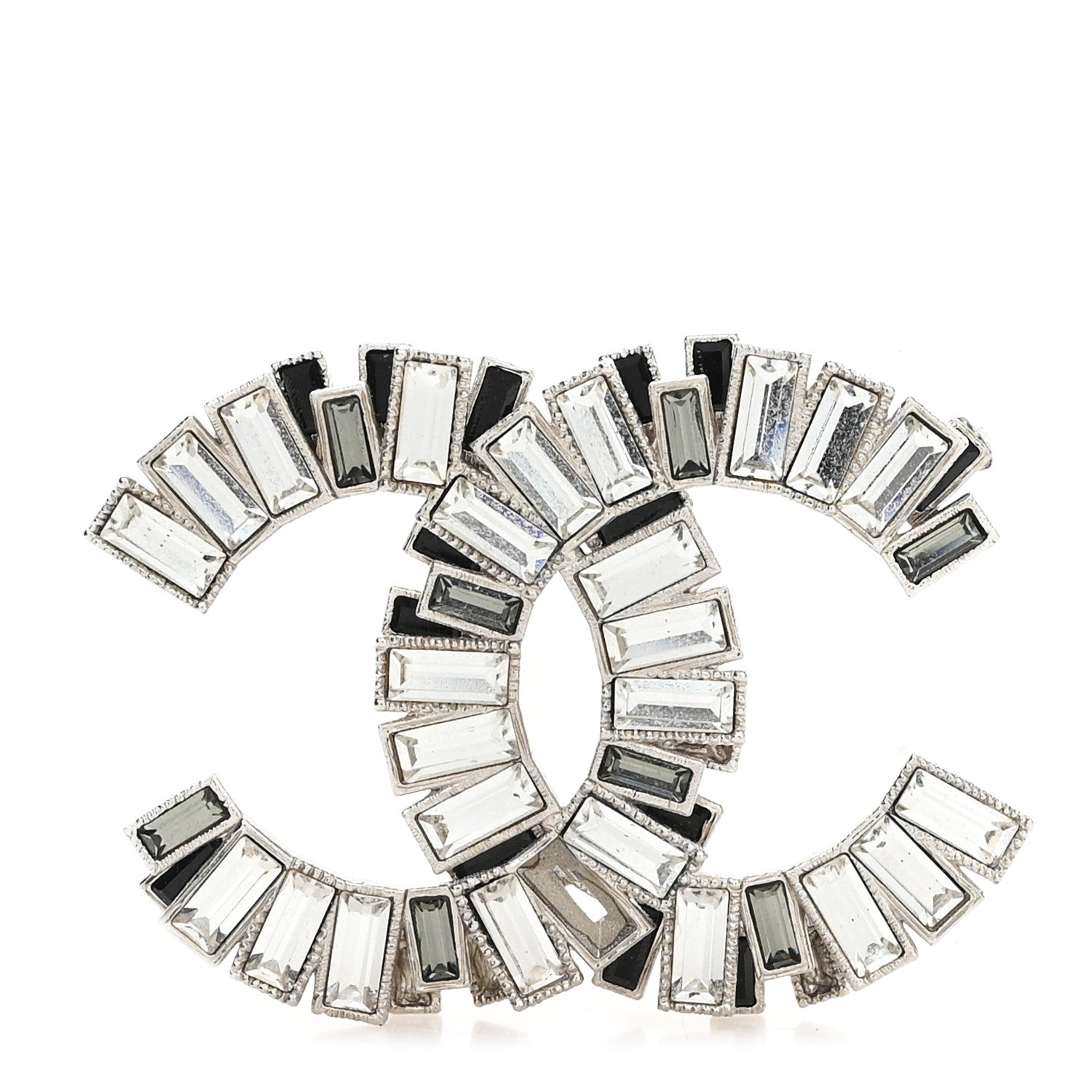 Chanel Crystal Baguette CC Brooch Silver Black 1 of 4