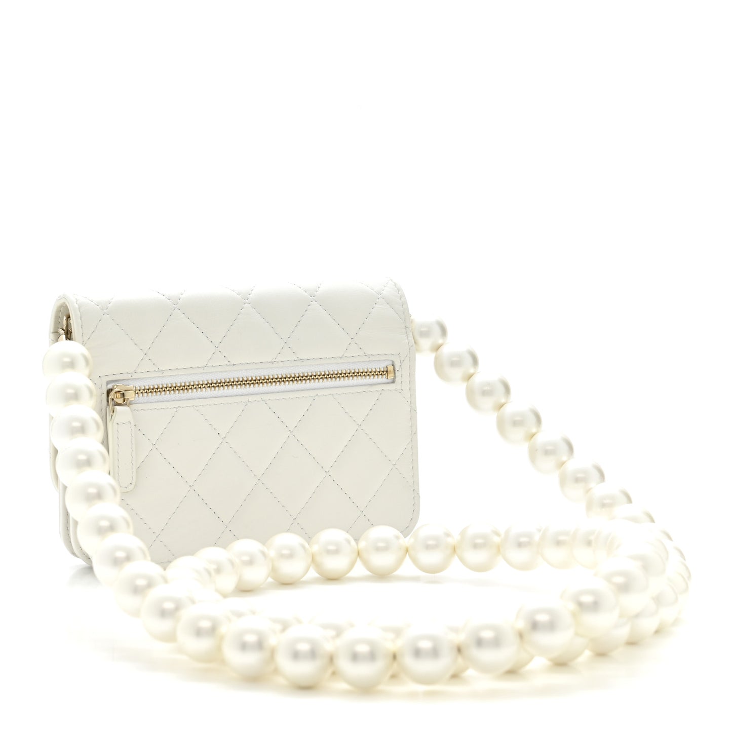 Calfskin Quilted Mini Maxi Pearls Wallet On Chain WOC White