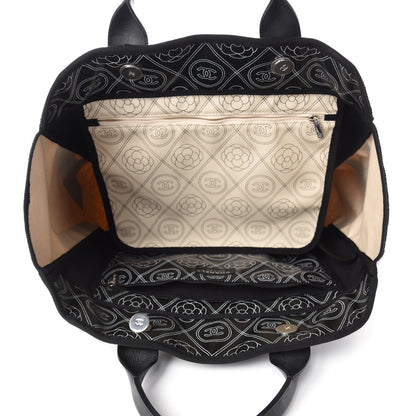 Chanel Coated Canvas Camellia Medium Shopping Tote Black Beige 5 of 10