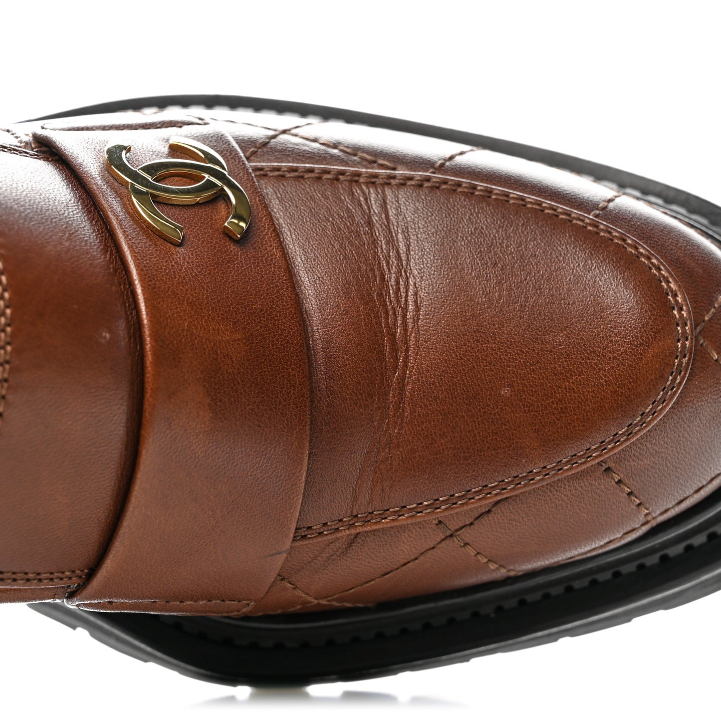 Calfskin Quilted CC Mocassin Loafers 36 Brown