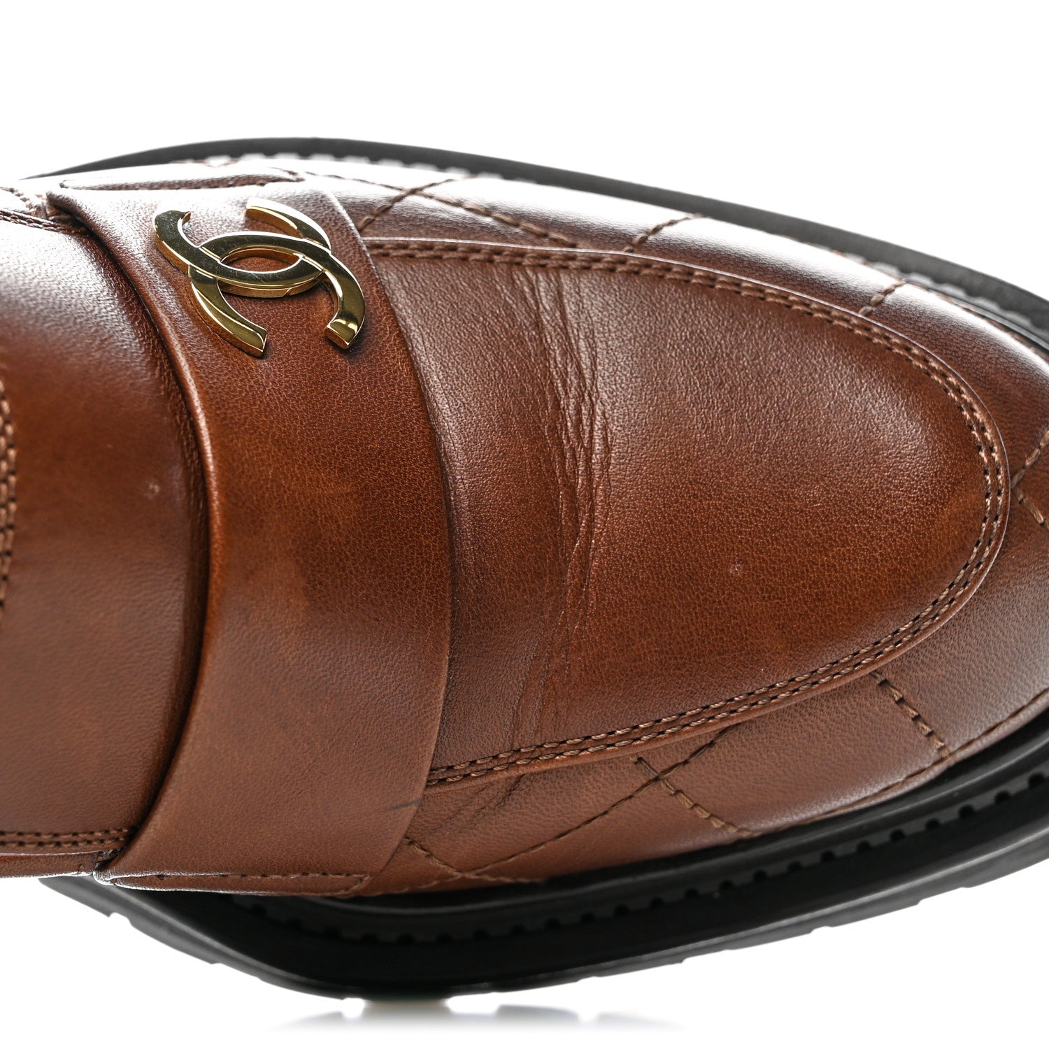 Chanel Calfskin Quilted CC Mocassin Loafers 36 Brown 14 of 15