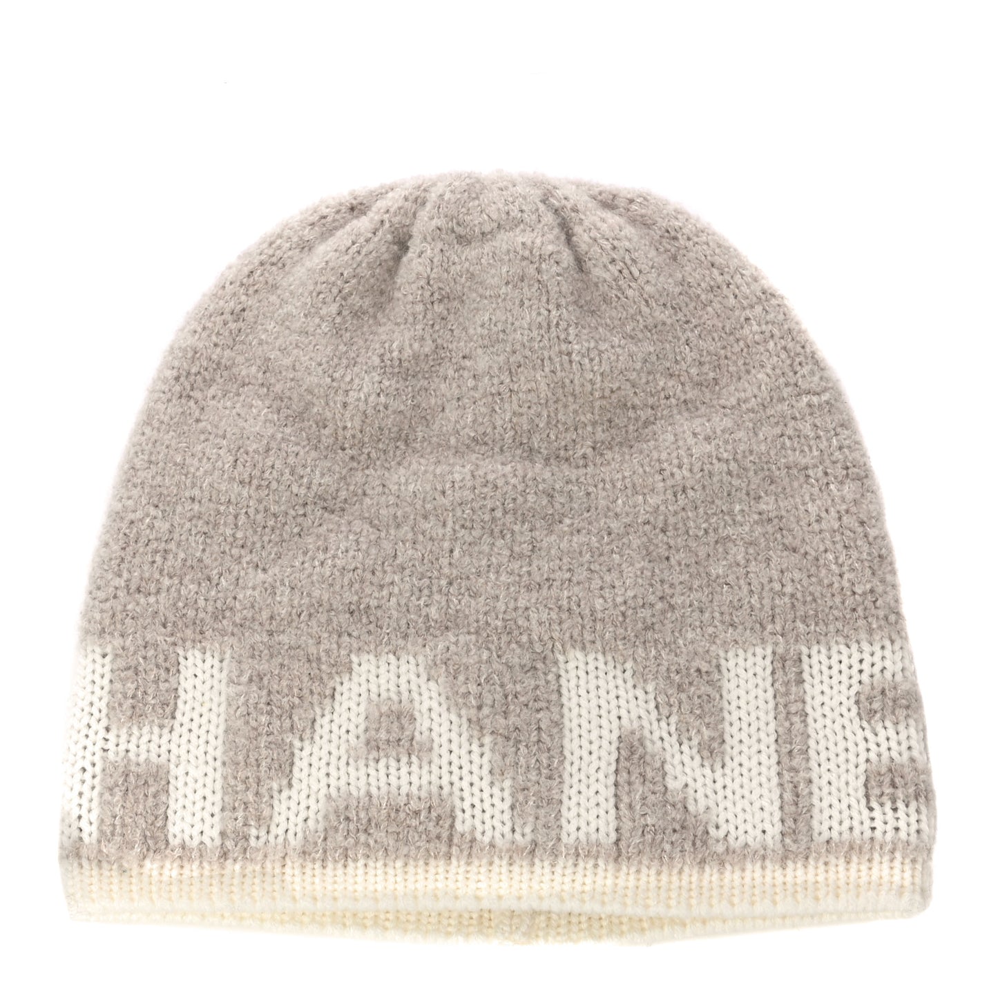 Cashmere Wool Silk Logo Beanie Hat Beige White