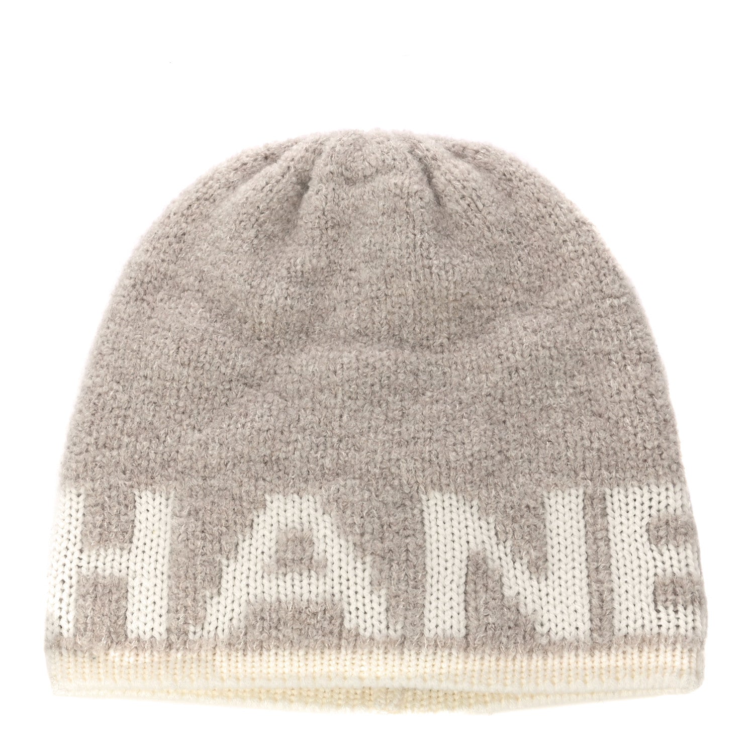 Chanel Cashmere Wool Silk Logo Beanie Hat Beige White 1 of 9