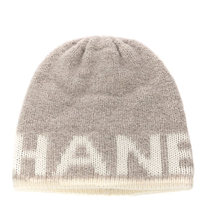 Chanel Cashmere Wool Silk Logo Beanie Hat Beige White 1 of 9