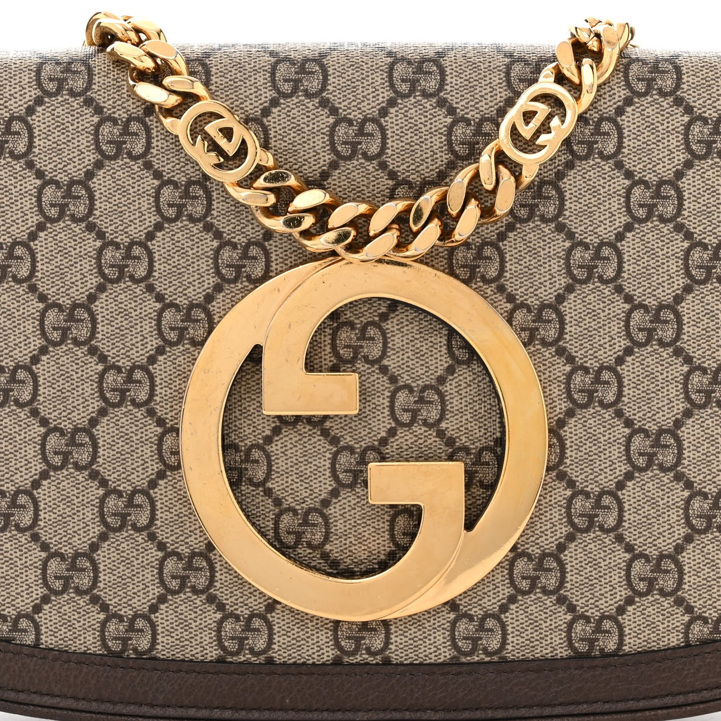 GG Supreme Monogram Textured Dollar Calfskin Blondie Chain Shoulder Flap Bag Beige Ebony New Acero