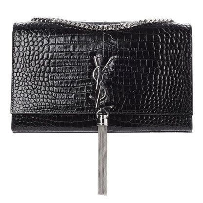Saint Laurent Calfskin Crocodile Embossed Medium Classic Monogram Kate Tassel Satchel Black 1 of 7