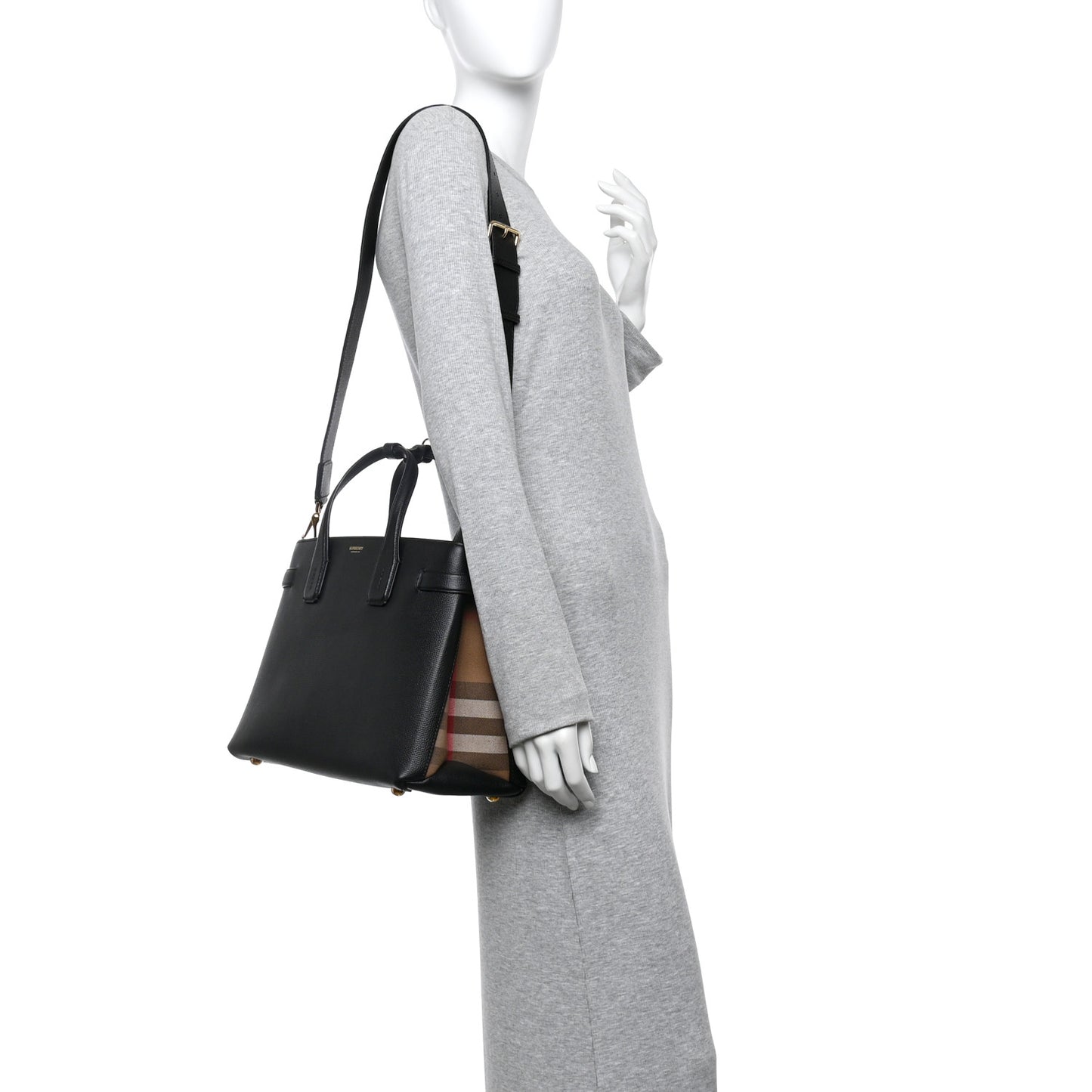 Grainy Calfskin House Check Medium Banner Tote Black