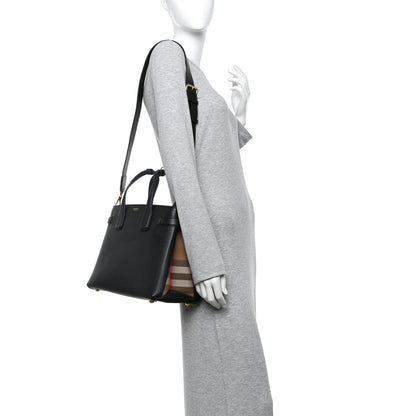 Burberry Grainy Calfskin House Check Medium Banner Tote Black 2 of 9