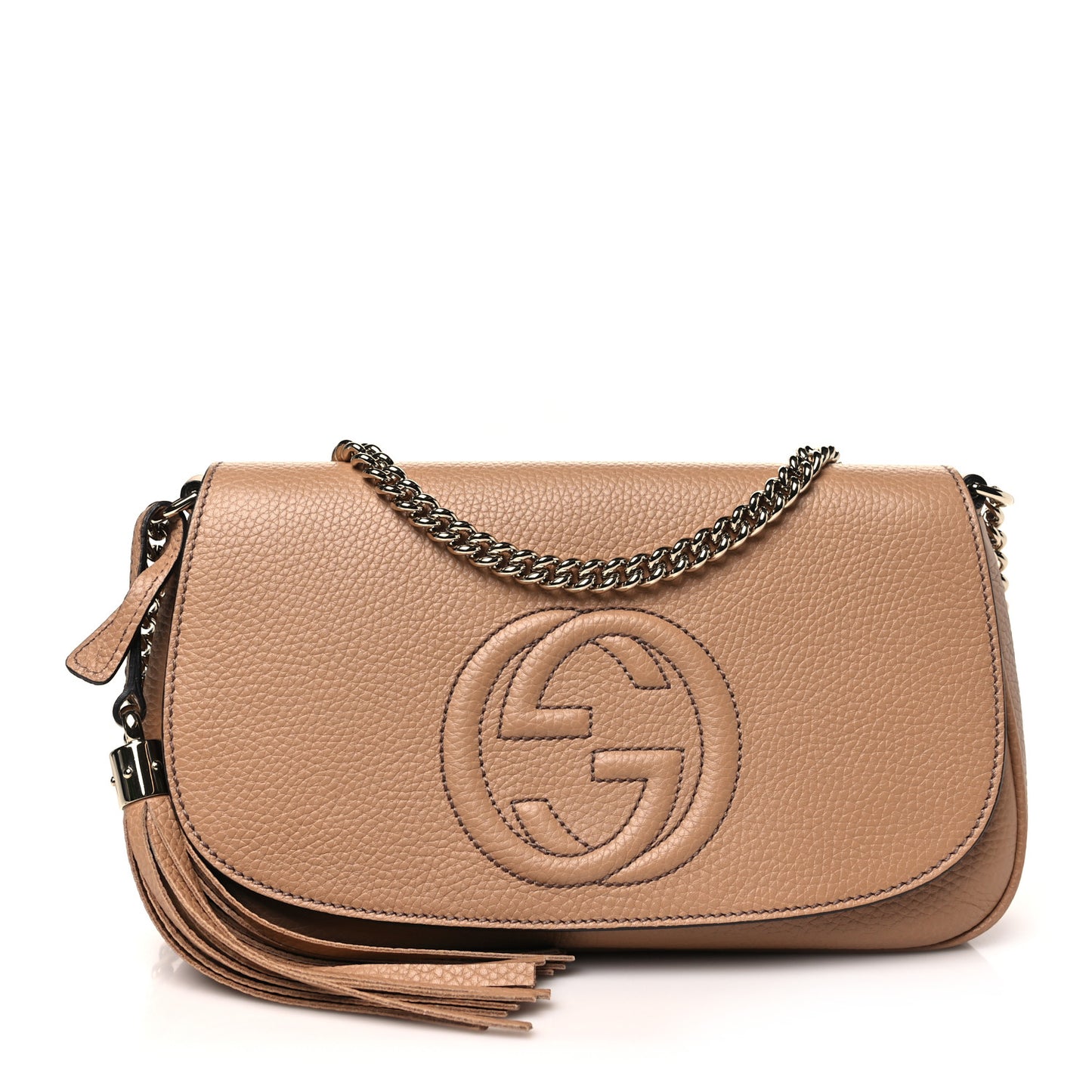 Pebbled Calfskin Medium Soho Flap Crossbody Camelia