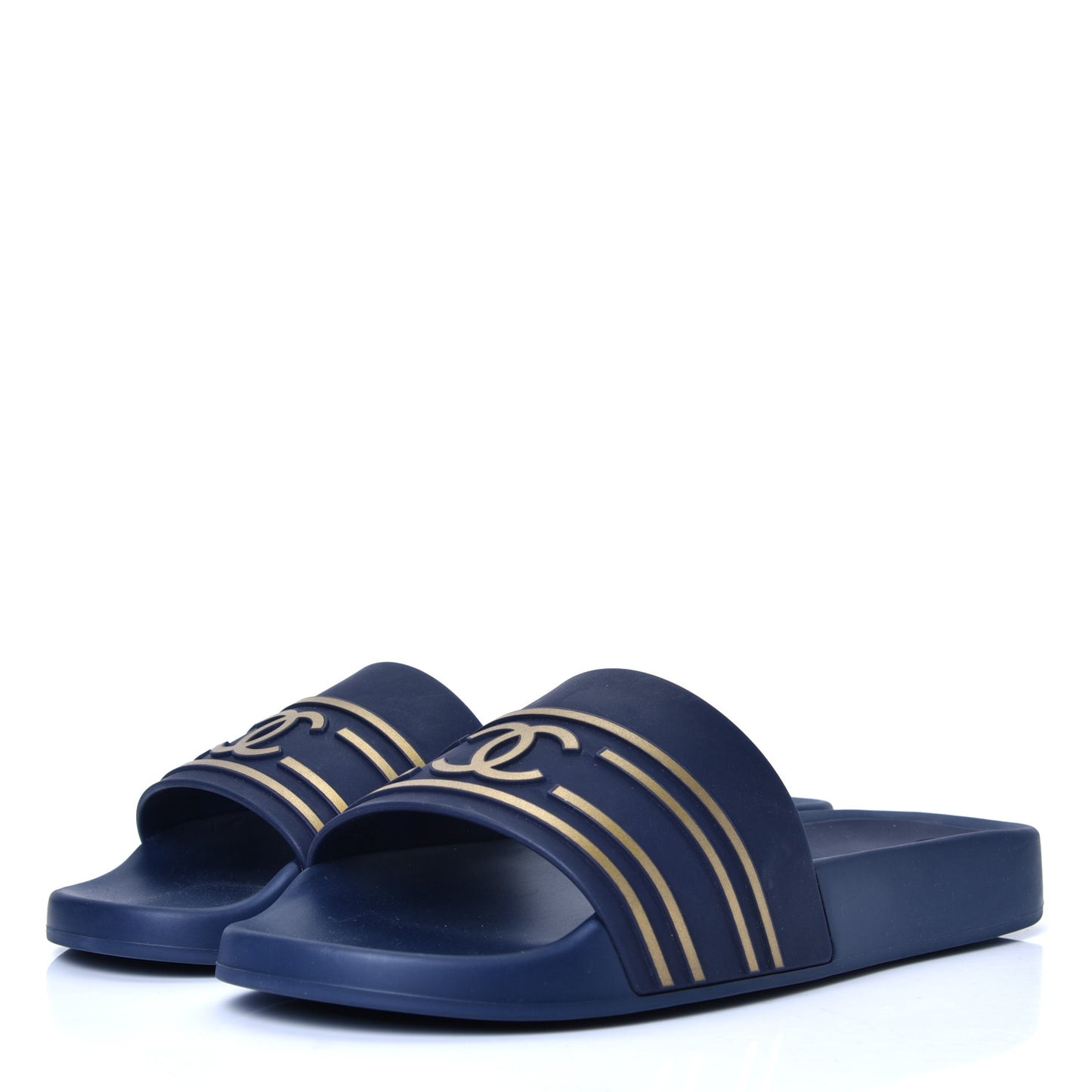 Rubber CC Flat Slide Sandals 39 Navy Gold
