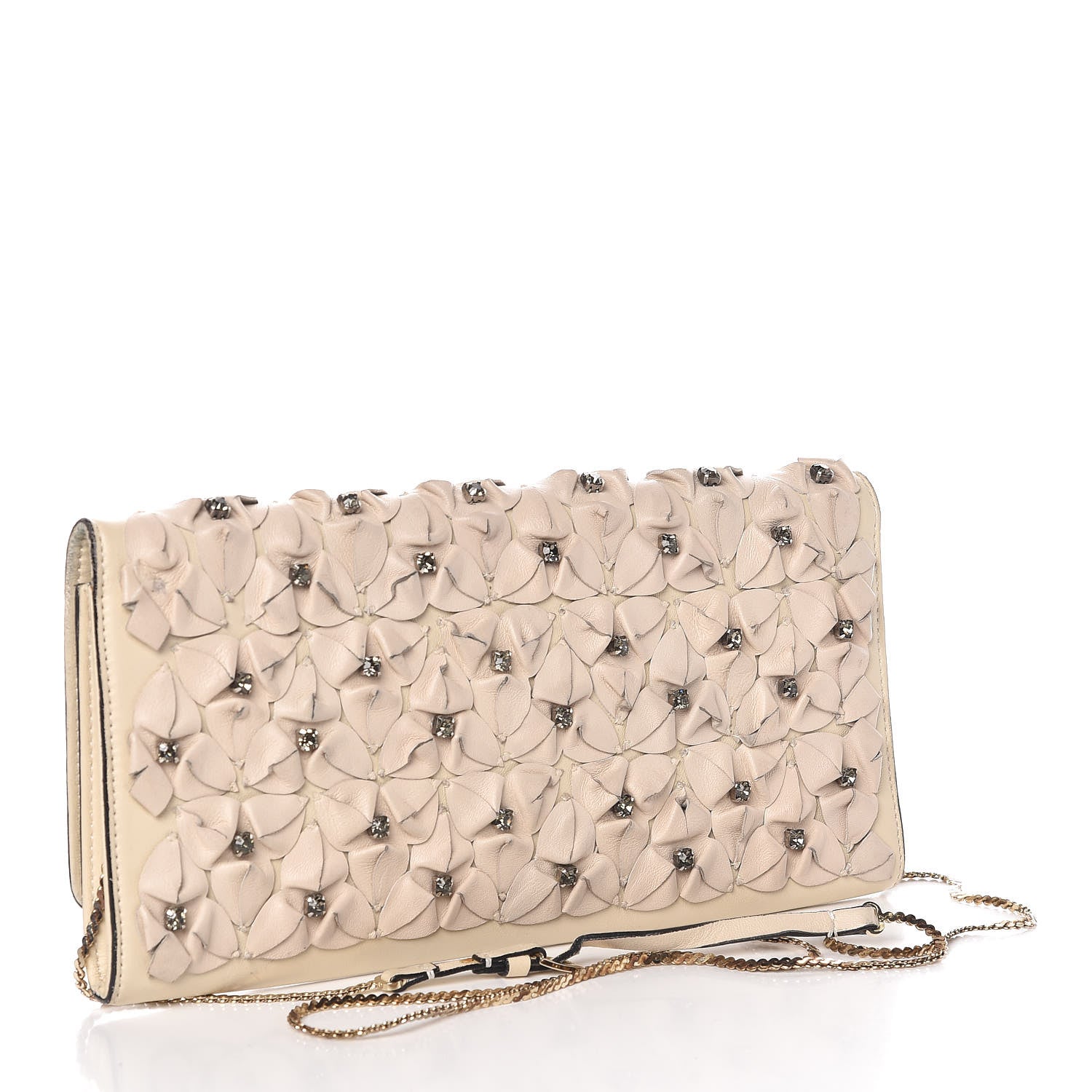 Valentino Garavani Vitello Glam Flower Crystal Bow Clutch Nude 3 of 21
