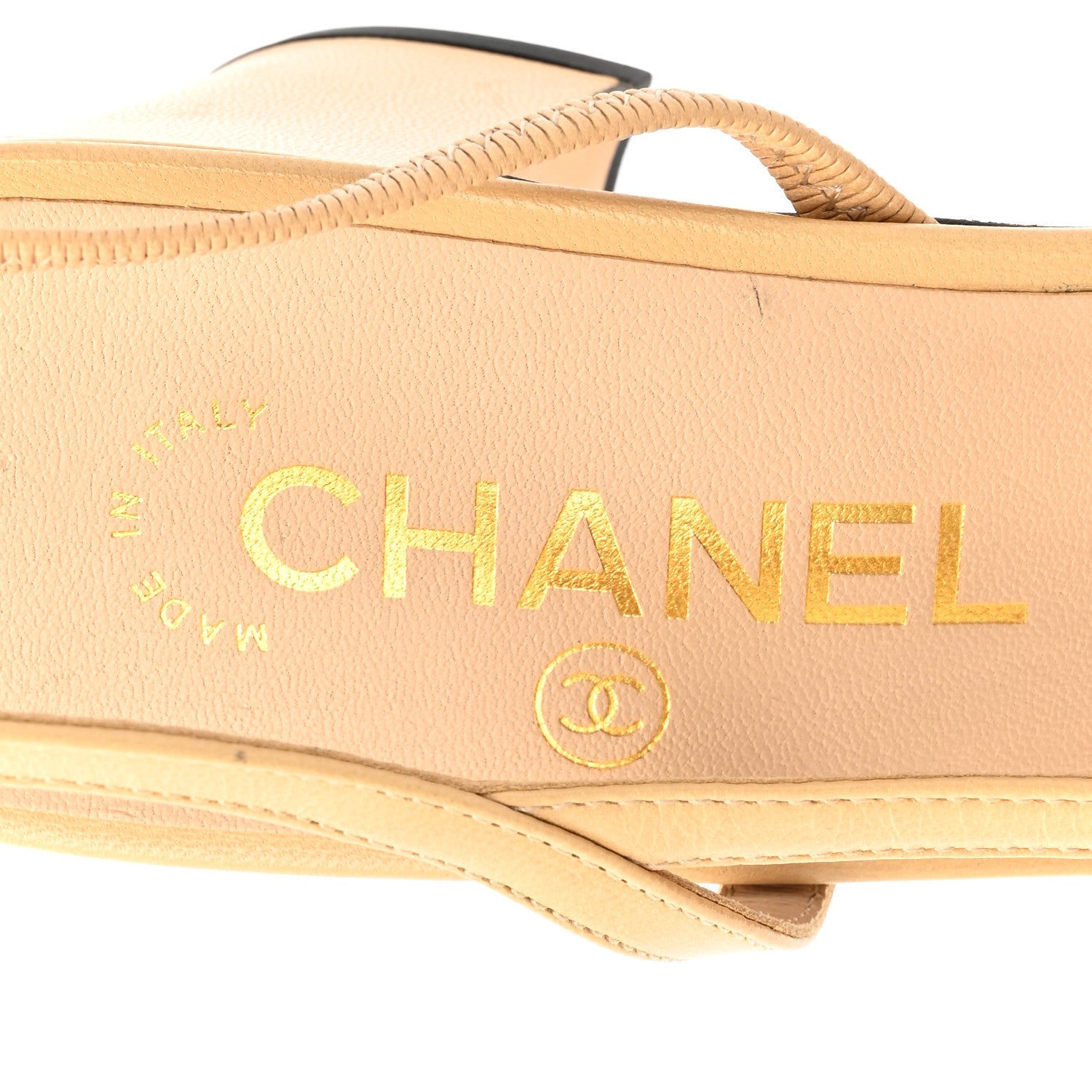 Chanel Goatskin Grosgrain Cap Toe CC Slingback Pumps 40 Beige Black 7 of 12