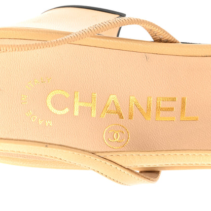 Chanel Goatskin Grosgrain Cap Toe CC Slingback Pumps 40 Beige Black 7 of 12