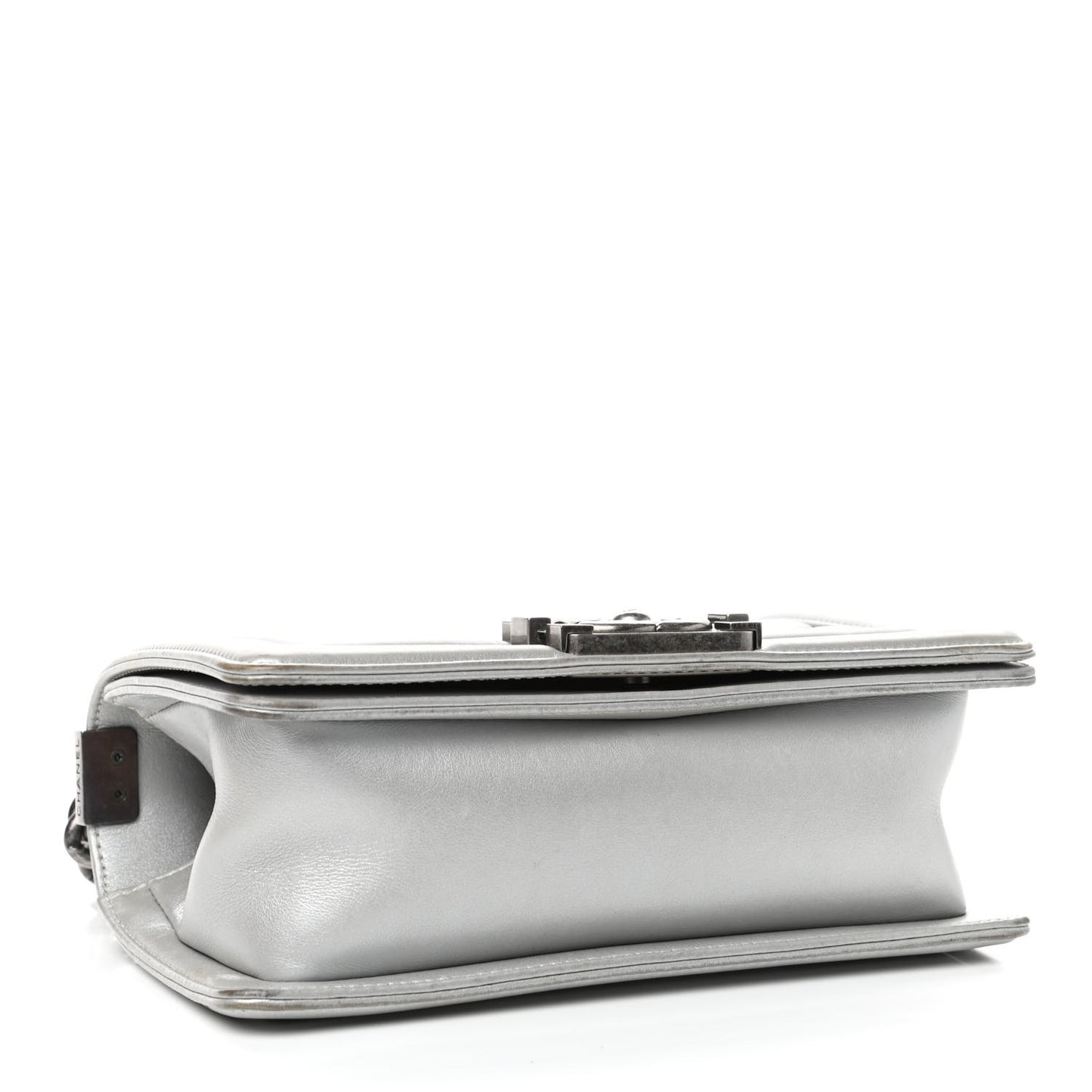 Metallic Calfskin Quilted Small Boy Flap Silver