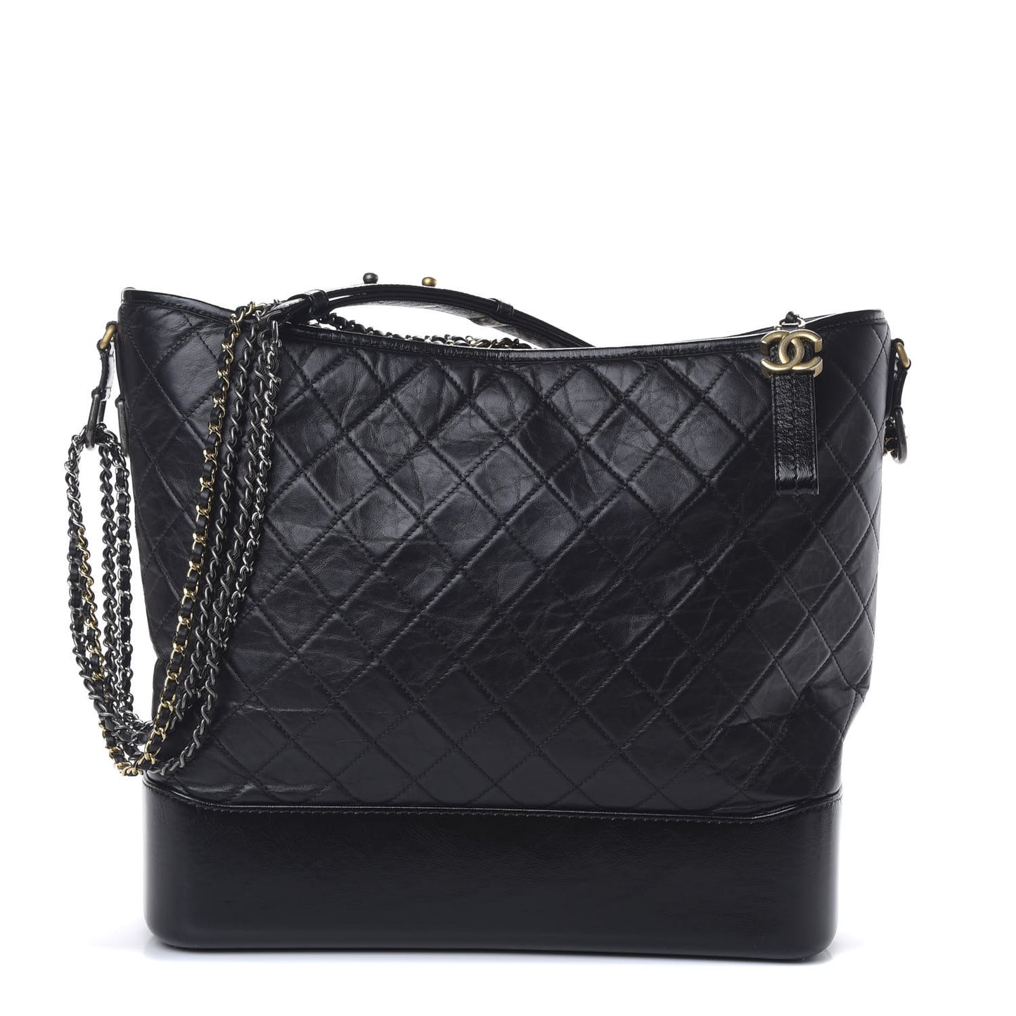 Aged Calfskin Quilted Maxi Gabrielle Hobo Black