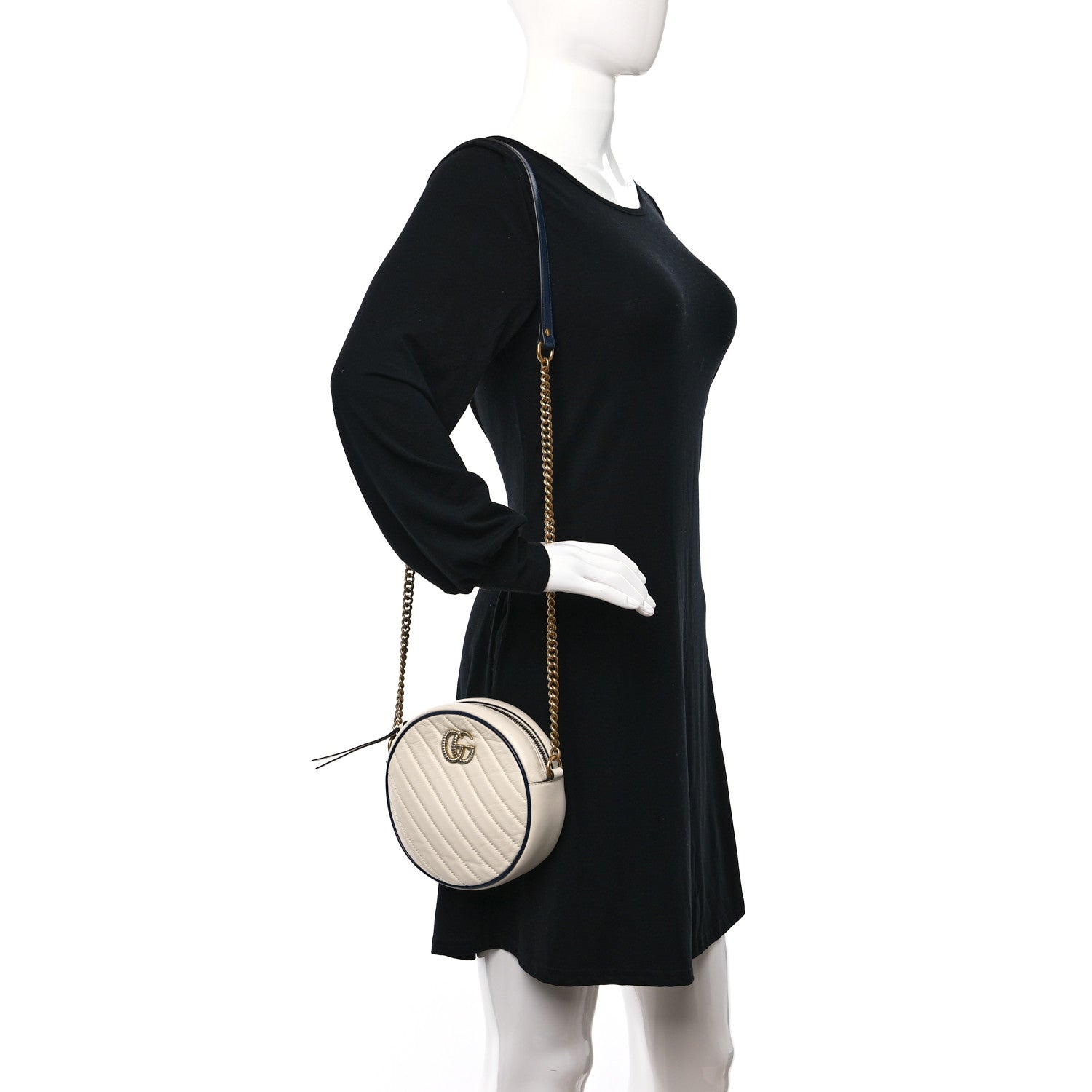 Gucci Azalea Calfskin Matelasse Diagonal Mini Torchon GG Marmont Round Shoulder Bag Mystic White Blue Agata 2 of 9