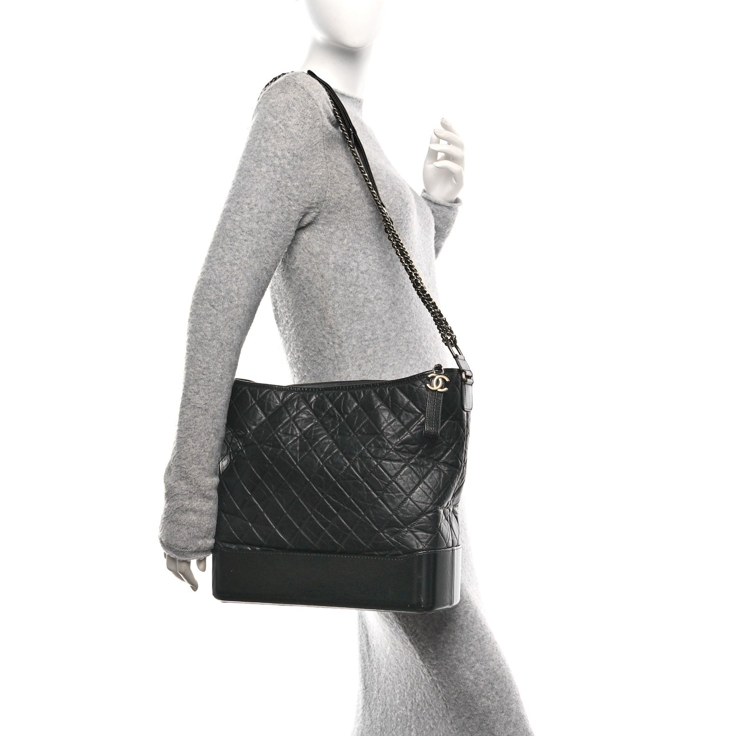 Aged Calfskin Quilted Maxi Gabrielle Hobo Black