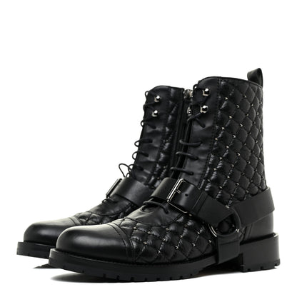 Valentino Garavani Crackled Lambskin Rockstud Spike 20mm Combat Boots 36.5 Black 3 of 11