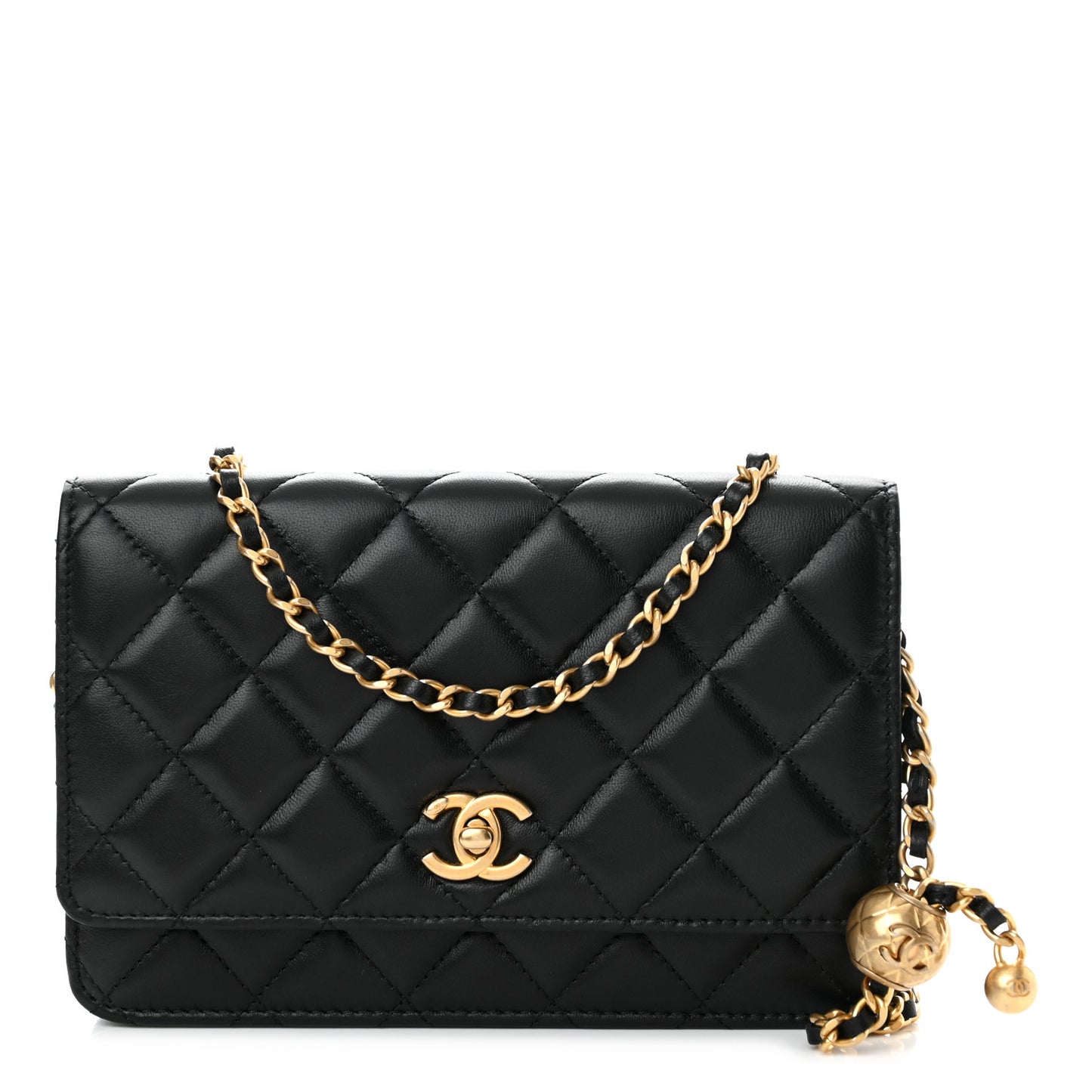 Lambskin Quilted CC Pearl Crush Wallet on Chain WOC Black