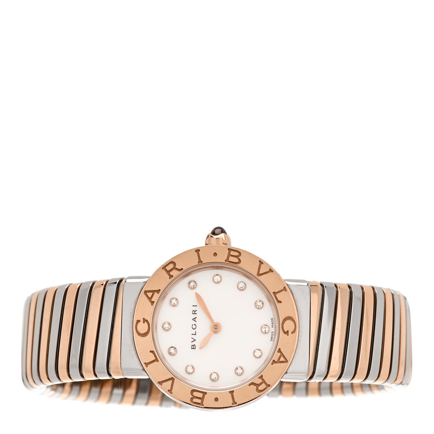 Stainless Steel 18K Rose Gold Diamond Mother of Pearl 26mm Tubogas Quartz Watch