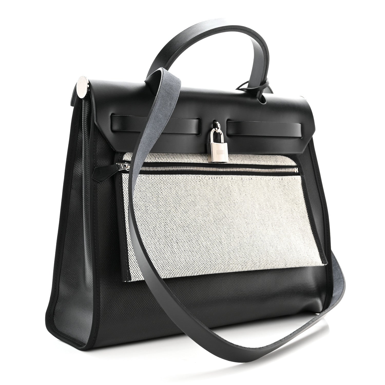 Hermes Toile H Berline Vache Hunter Herbag Zip PM 31 Black Ecru 4 of 12